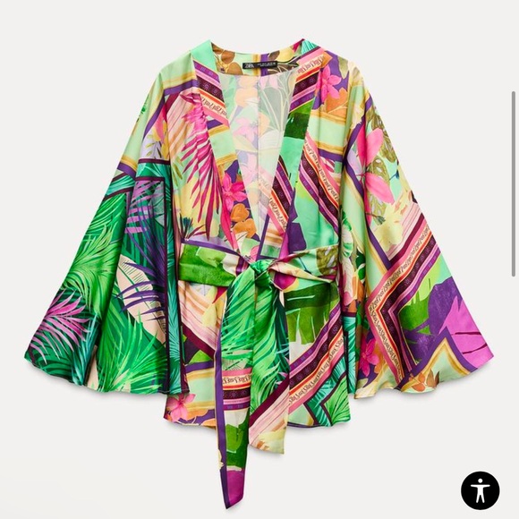 Zara Other - Zara SATIN EFFECT TROPICAL PRINT KIMONO Size Medium NWT